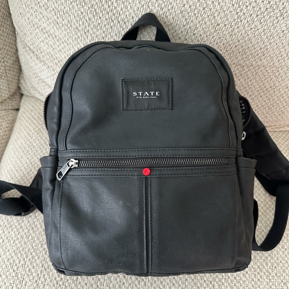 STATE Charcoal Leather Backpack with Front Pocket
